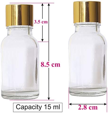 Zenvista | 5 חבילות 0.5oz/15ml | בקבוק עגול זכוכית צלול עם ספינות פנימיות וכובע בורג מוזהב | עבור